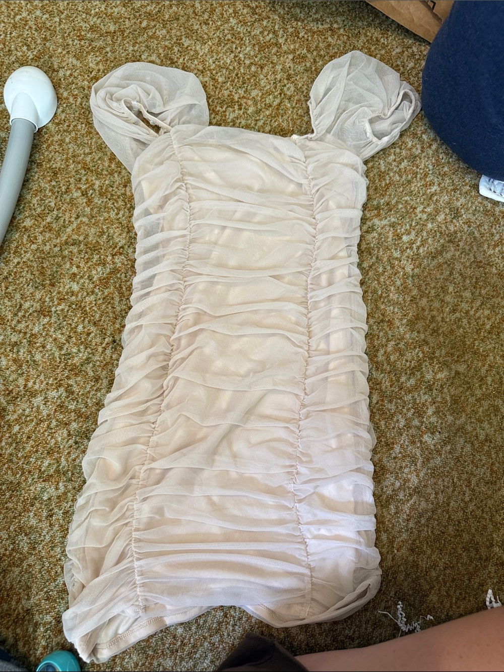 Ruched Mini Dress in Light Cream